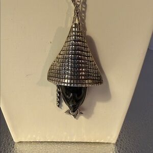 Vintage Sterling Silver and Black Obsidian Hand Carved Face Pendant Necklace